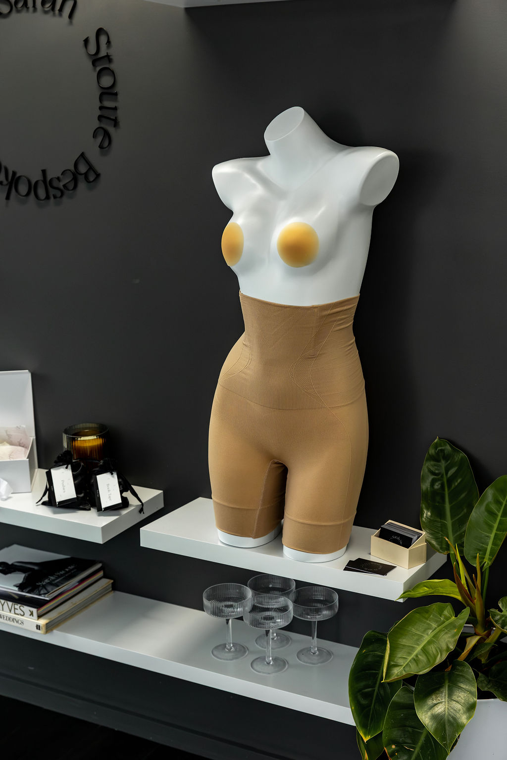 The High Waist Shapewear Short styled on a form in the Sarah Stoute studio